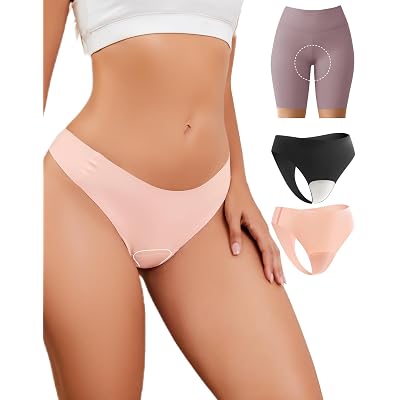 Seamless Workout Thongs for Women - No Show Womens Underwear with Wide Gusset Invisible Panties Nude&Black 2 Pack