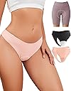 EclatBling Seamless Workout Thongs for Women - No Show Womens Underwear with Wide Gusset Invisible Panties Nude&Black 2 Pack