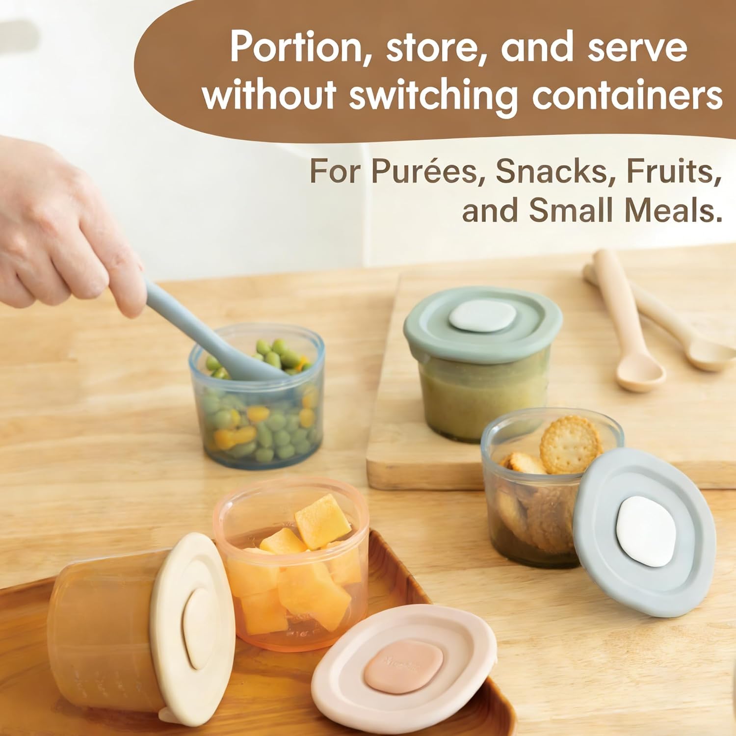 Moonkie Silicone Baby Food Containers | 8oz/4 oz Baby Food Storage Jars with Airtight Lids and A Snack Cup Lid | Freezer,Microwave and Dishwasher Safe, Reusable Baby Food Jars for Infant & Toddler