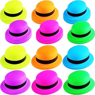 24 Pack Colorful Bowler Hats Bulk Plastic Bowler Hat Neon Derby Hat Party Hats for Adult Child Party Dress Up Photo Booth Supplies, 6 Colors