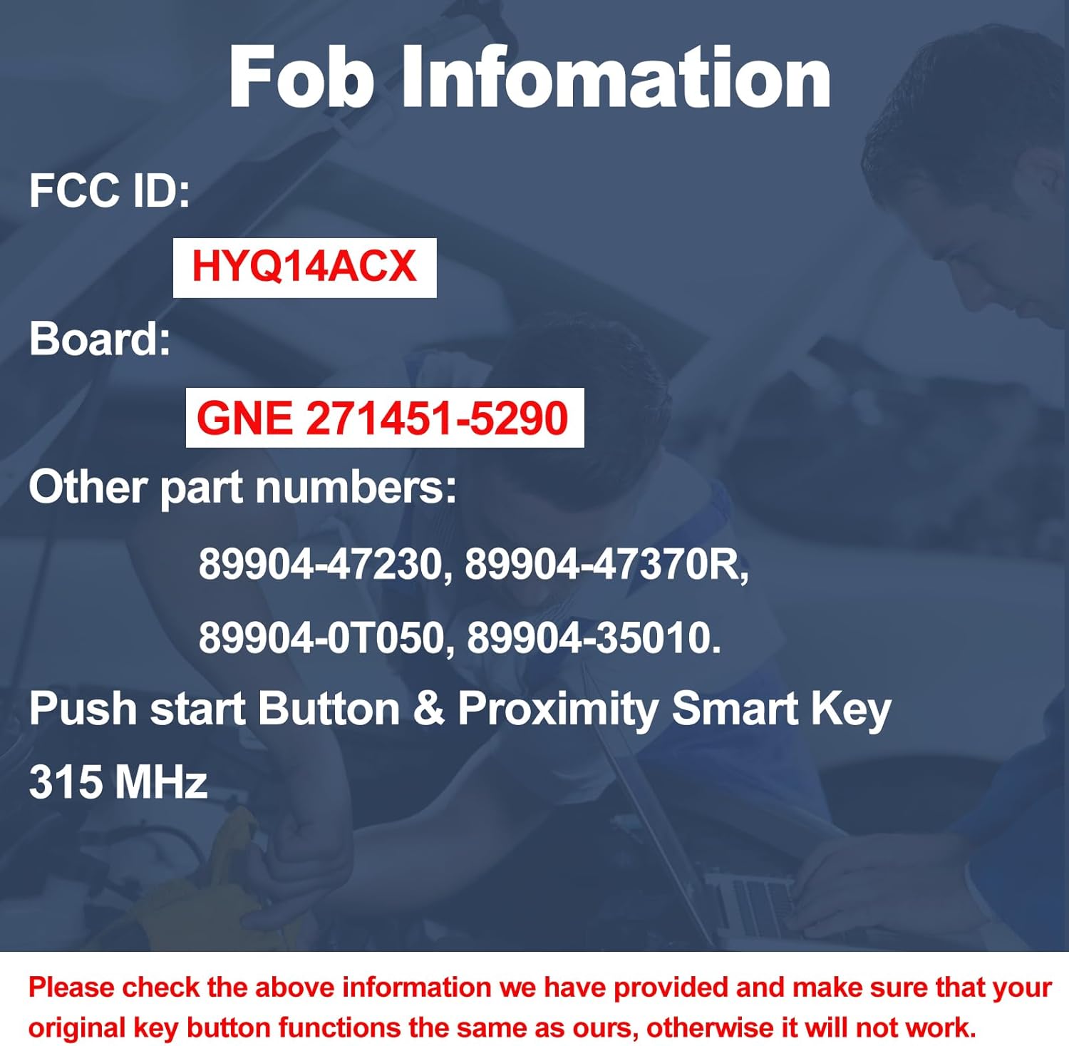 DIY Smart Key Fob Replacement Compatible with Toyota Pirus C V 4Runner Scion TC 2010-2016 Keyless Entry Remote Control Replace Kit FCC ID: HYQ14ACX Board: GNE 271451-5290