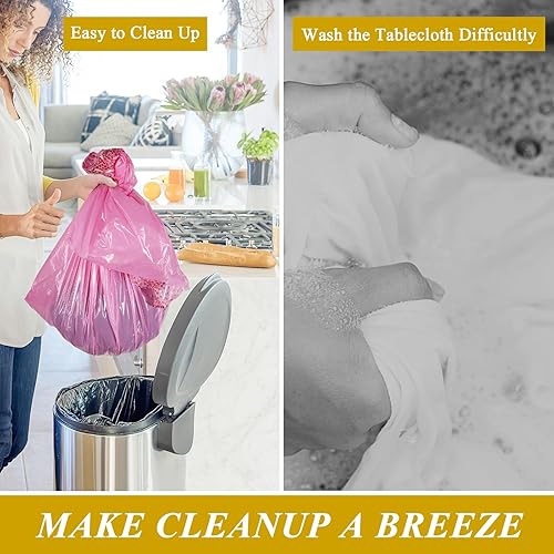 Miniatura 4 de Paquete de 4 manteles de plástico desechables para fiestas, mantel rosa y dorado para mesas rectangulares de 8 pies, cumpleaños, boda, graduación,