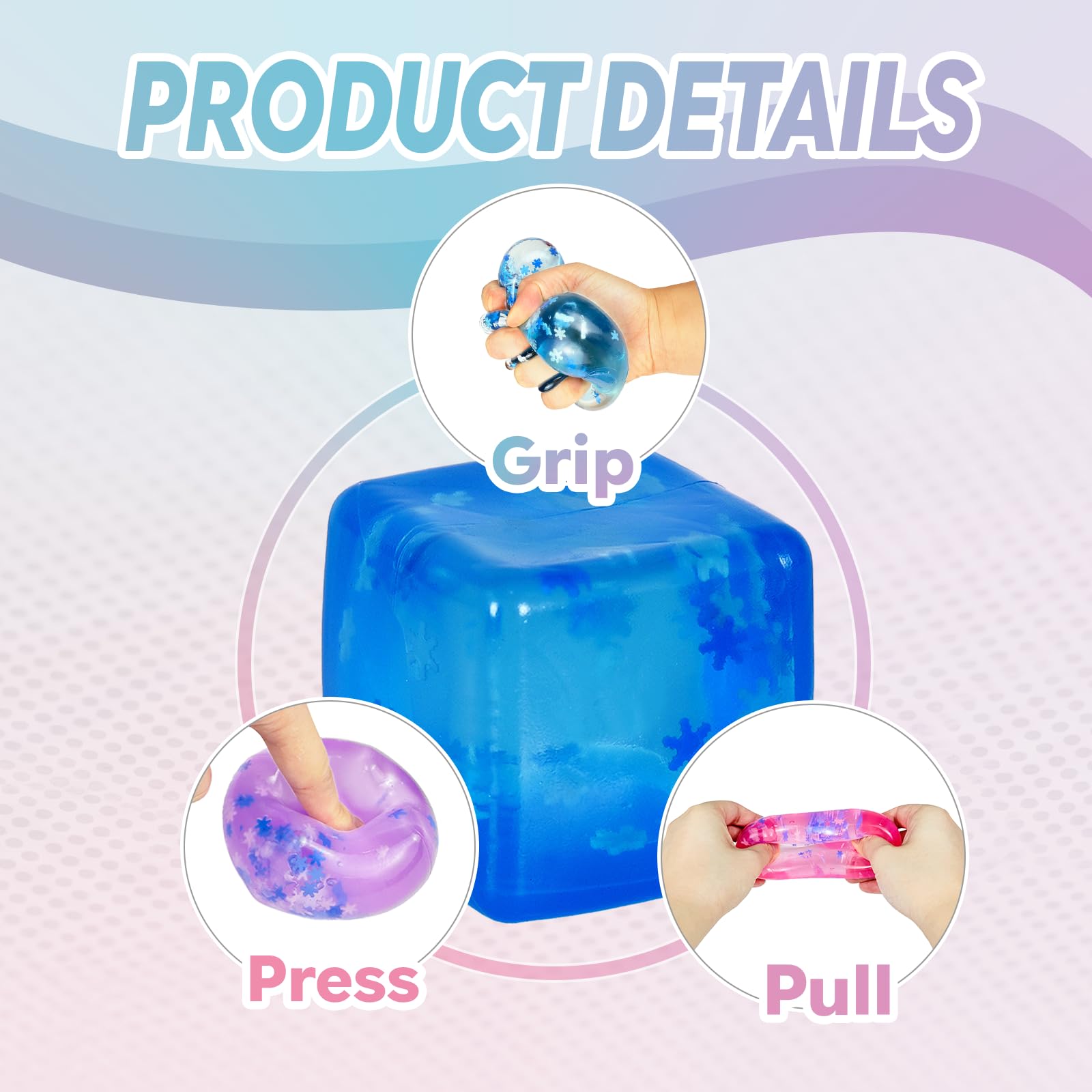 FazaVexior 3-Pack 5cm Squishy Squeeze Toys - Stress Balls, Fidget Toys & Sensory Toys for Kids 3+, Blue, Pink, Purple - Image 3