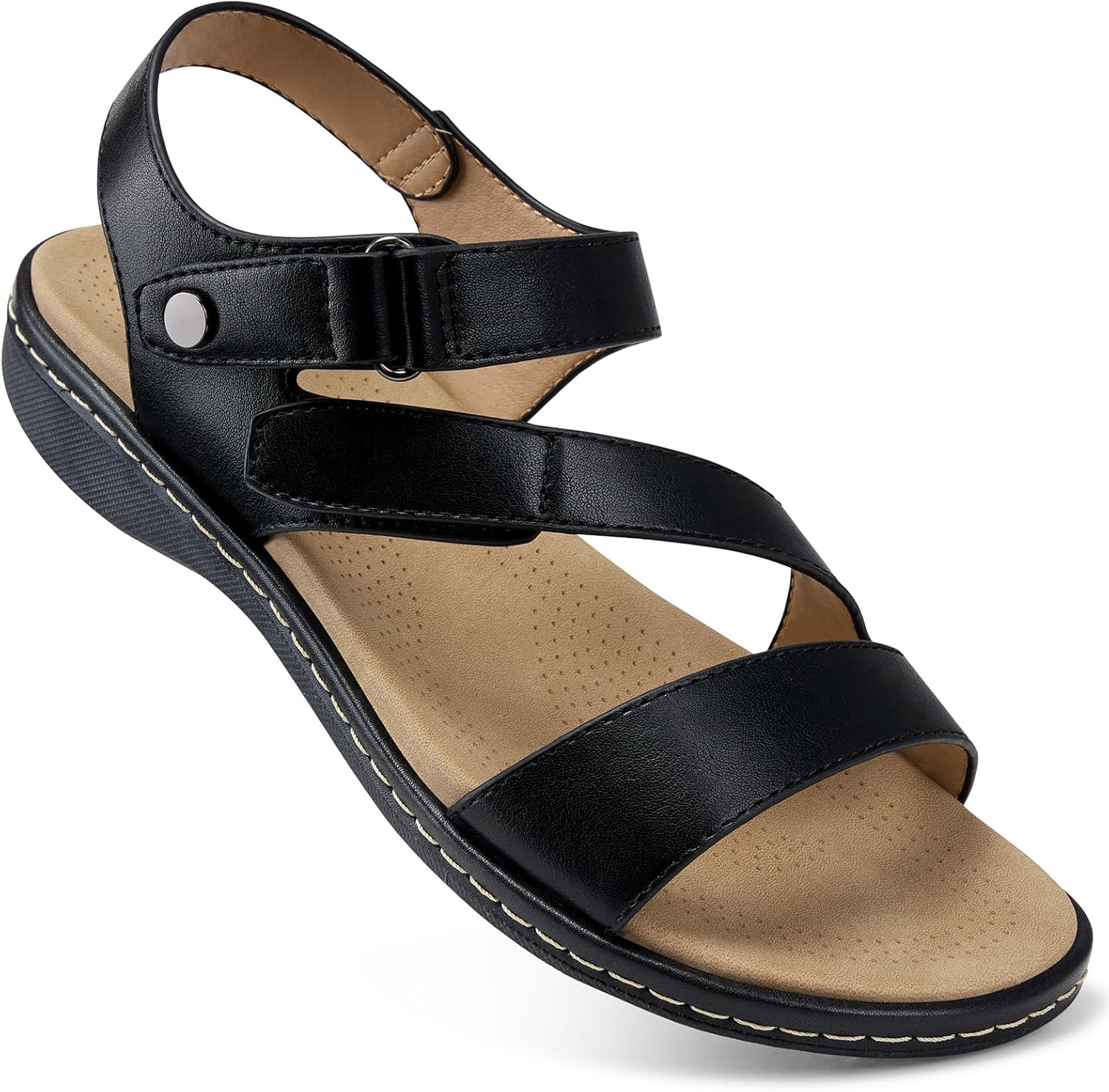 SHIBEVER Flat Sandals Women Dressy: Open Toe Adjustable Comfortable Flat - Casual Summer Non Slip Walking Sandals