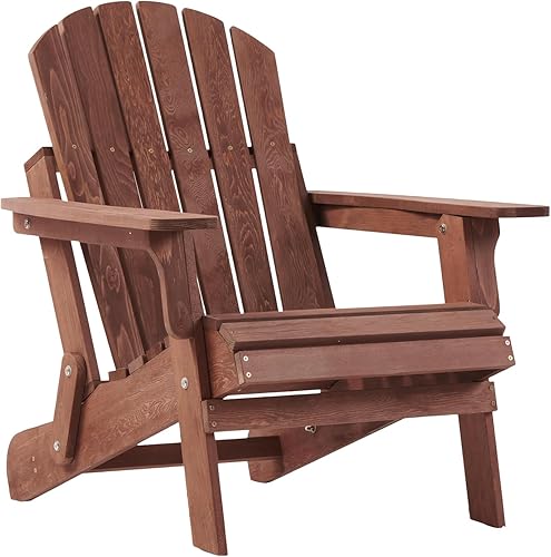 Miniatura 8 de Silla Adirondack plegable de madera de gran tamaño con respaldo y tabla de asiento premontados, silla de patio de madera para jardín, patio trasero,