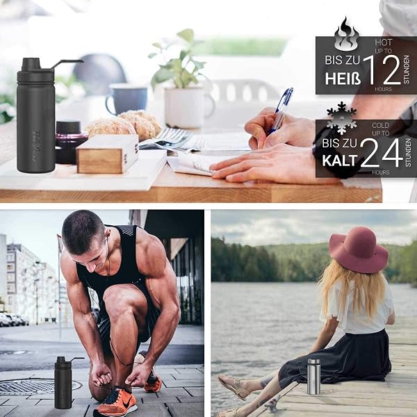 720°DGREE Botella Agua Termo Acero Inoxidable “noLimit“ – 410ml, 530ml, 710ml, 950ml, 1200ml - Sin BPA Free, Antigoteo y Prueba de Fugas - Frasco térmico, Cantimplora Aislada +Cubierta Deportes Gratis - 5