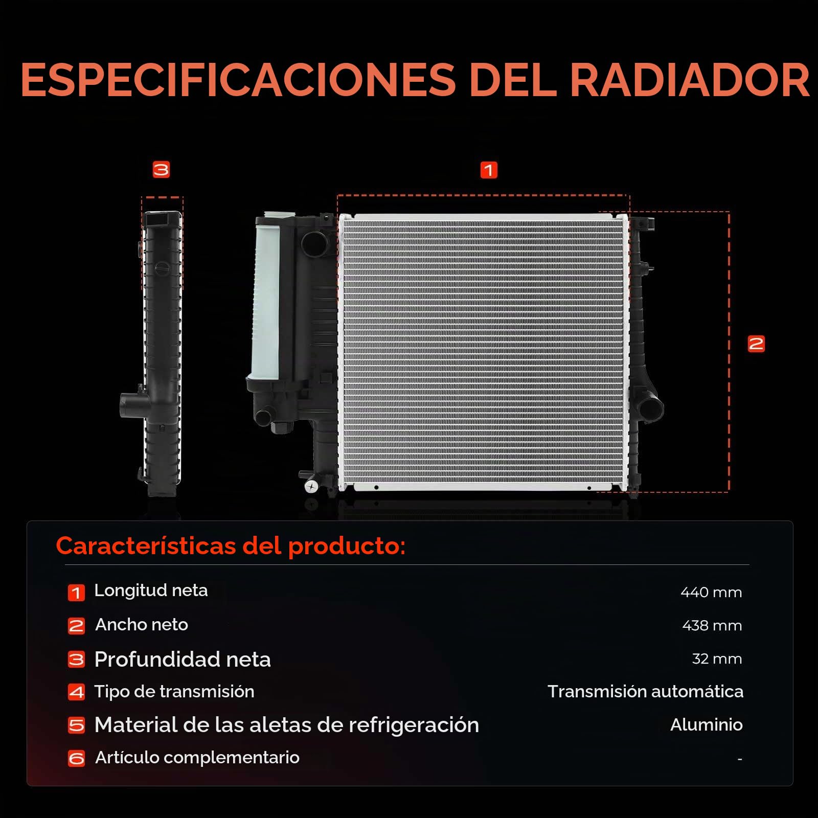Frankberg Radiador enfriador de agua enfriador de motor transmisión | Compatible con: Z3 R.o.a.d.s.t.e.r E36, Serie 3 Touring E36, Serie 3 Compact E36, Serie 3 Convertible E36, Serie 3 E36
