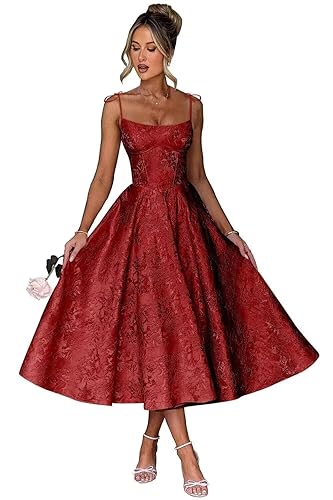 Women's Satin Jacquard Prom Dresses for Wedding Spaghetti Straps Square
