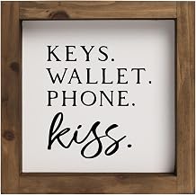 flangairy Keys Wallet Phone Kiss Sign, 6" Wooden Entryway Wall Decor, Entry Way Foyer Table Shelf Decor Ideas, Rustic Farmhouse Decorations For Home