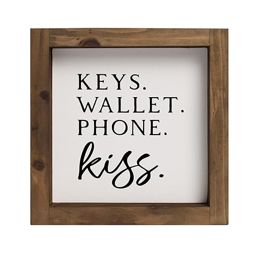 flangairy Keys Wallet Phone Kiss Sign, 6 Inch Wooden Entryway