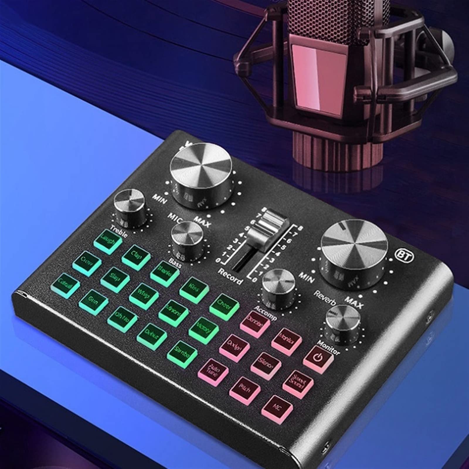 Professioneller Audiomixer, V8 Plus-Soundkarte für Live-Streaming, Voice-Changer-Soundkarte mit Mehreren Soundeffekten, Mixer für die Aufnahme
