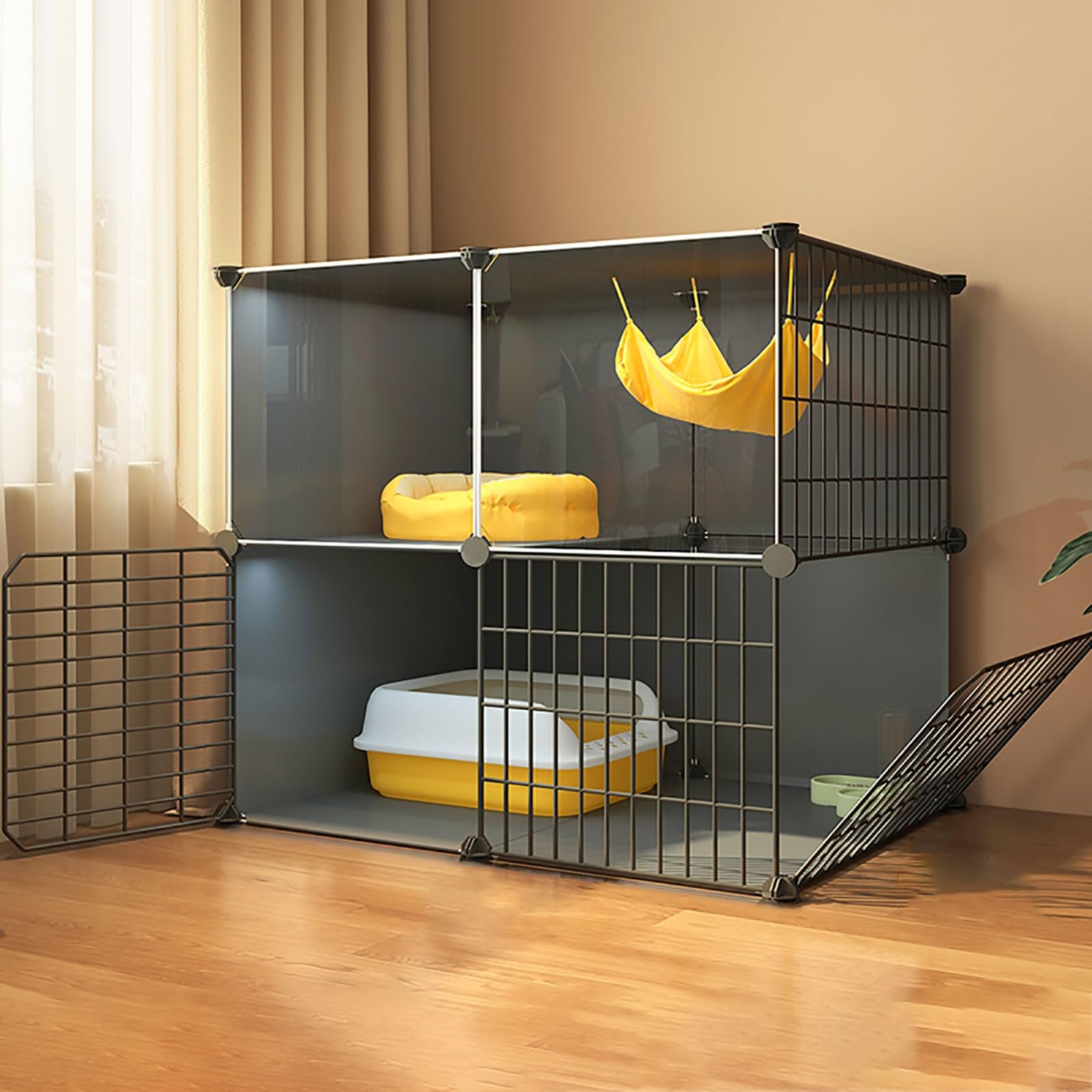 Cage pour chat modulable 75x39 cm : grand enclos intérieur en fil métallique pour chaton