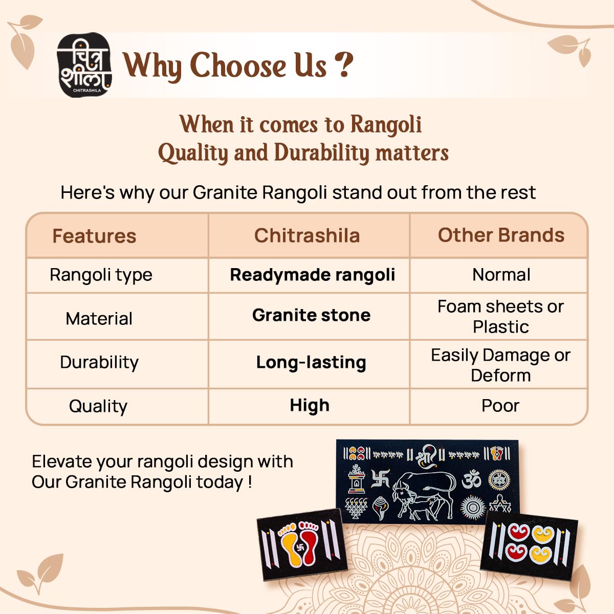 CHITRASHILA Stone Chaitrangan Rangoli on Granite Tiles 12 X 6 inch,Traditional