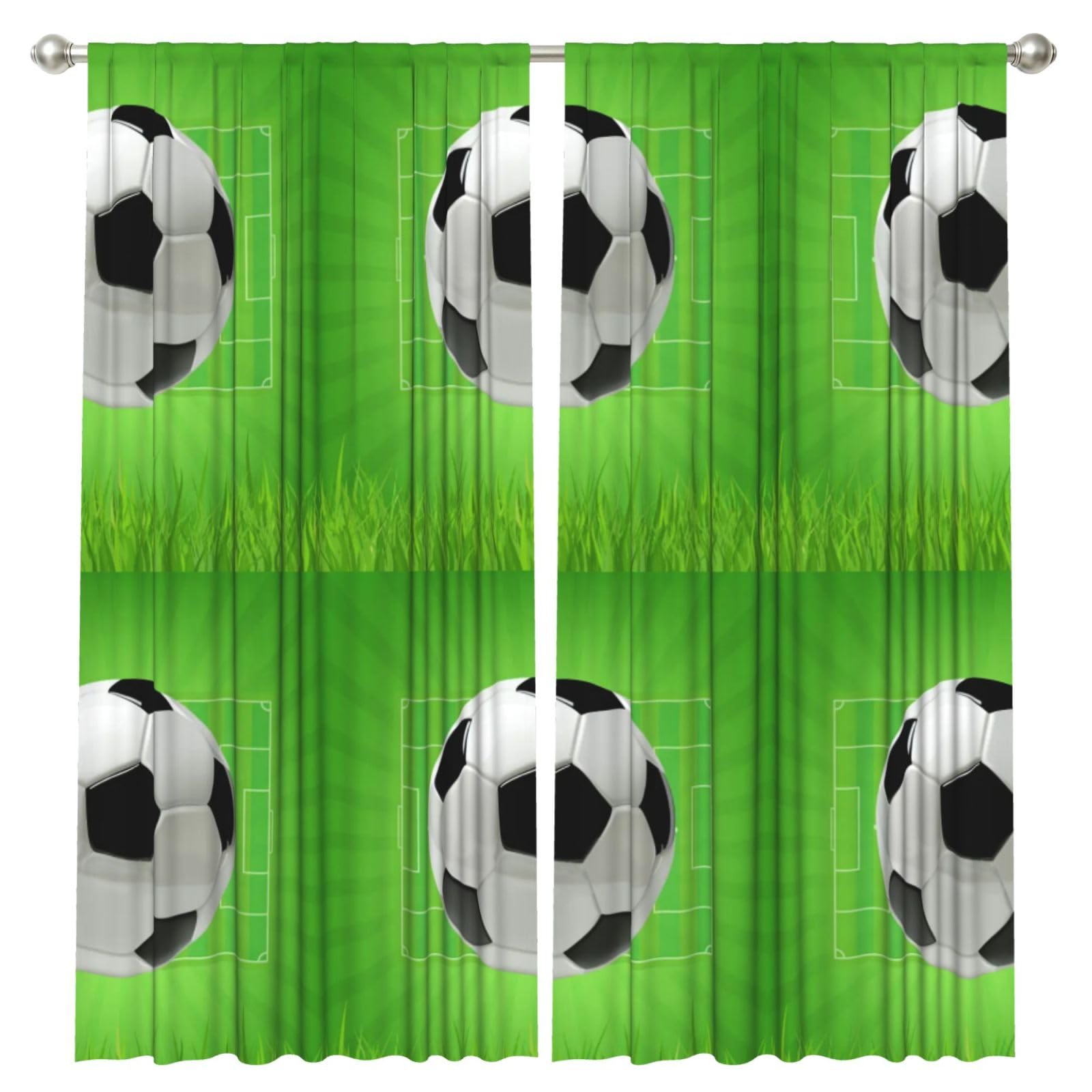 InOmak Soccer Football Field, 2 Panels Window Curtains 52 x 84 Inch Blackout Curtains for Living Room Bedroom