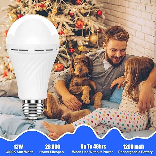 Miniatura 6 de Neporal LITE - Bombillas recargables de emergencia A19, luz de hasta 48 horas, bombilla a pilas, bombilla LED E26 de 3000 K, luces de emergencia