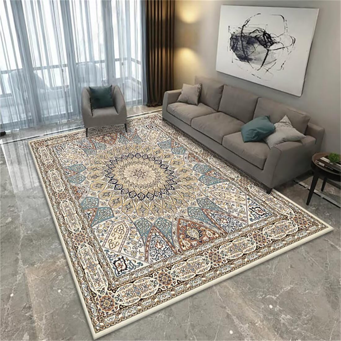 Tapis de jeux bébé pliable et moquette de salon lavable bleu 120X200CM