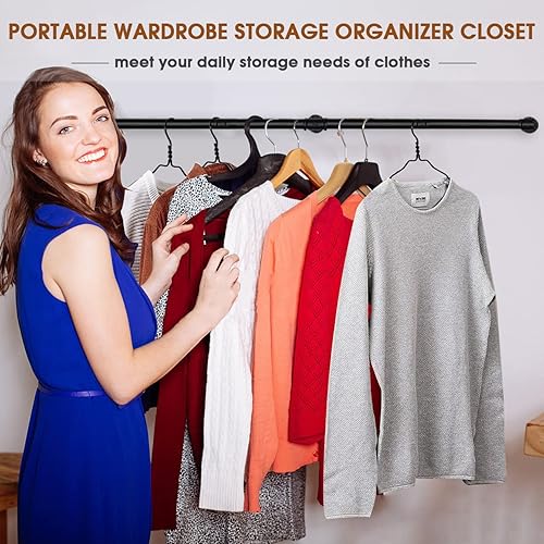 Miniatura 6 de Soporte para colgar ropa en la pared, 72 pulgadas, resistente, desmontable, de hierro negro, soporte para barra de ropa, estante de ropa,