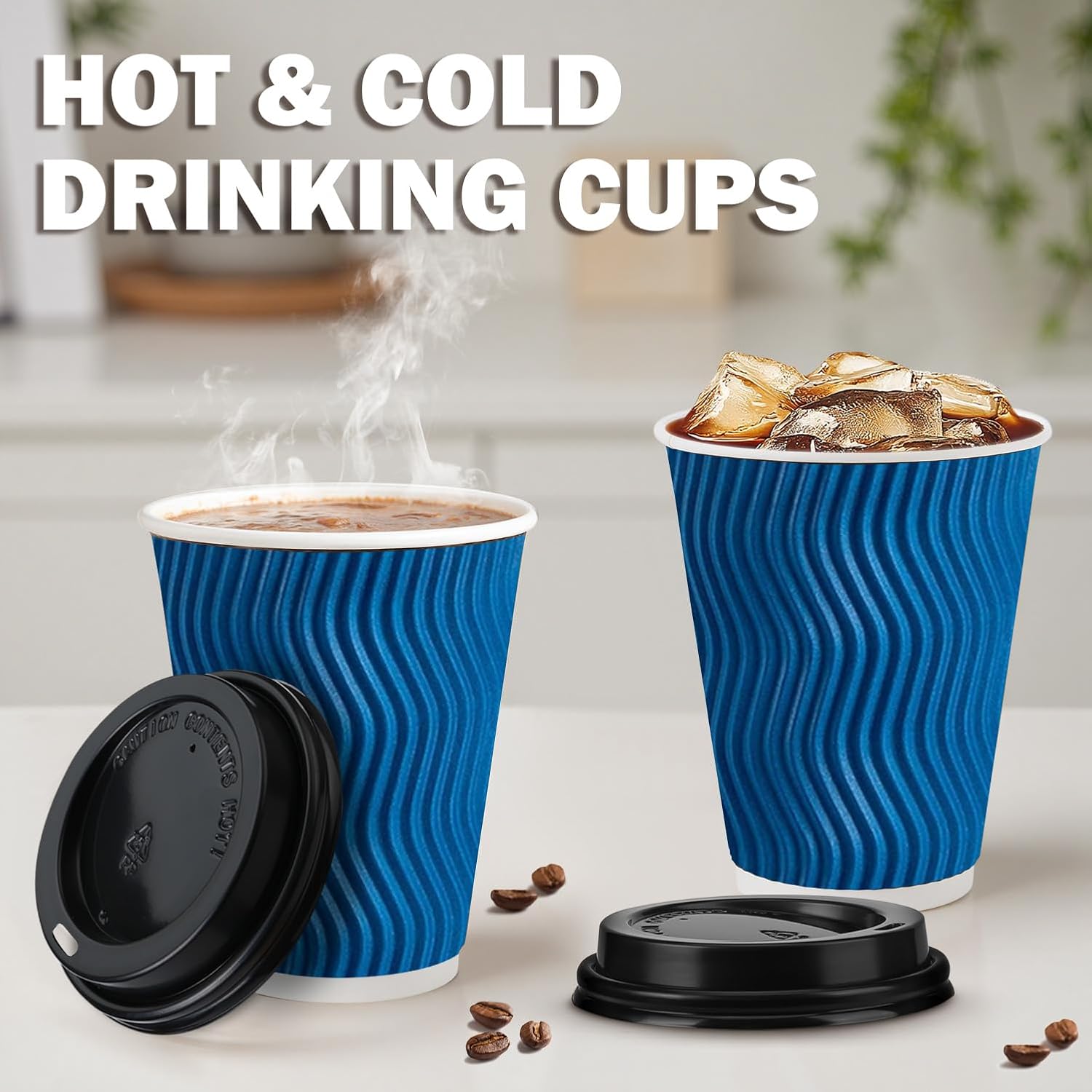500Pack 12 oz Disposable Coffee Cups with Lids, To Go Paper Cups with Lids, Disposable Hot Cups for Hot and Cold Beverages (Navy