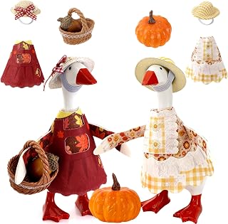 7 Inch Desk Goose Outfits, Fall Autumn Desk Goose Clothes with Basket, Fall Decoration for Goose Statues Office and Home, Fall Party Supplies, Thanksgiving Party Decor