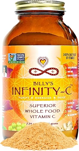 Infinity-C - Polvo orgánico de vitamina C integral de origen alimentario  Acerola, Camu Camu y Amla  1000 mg de superalimento C  Alta potencia