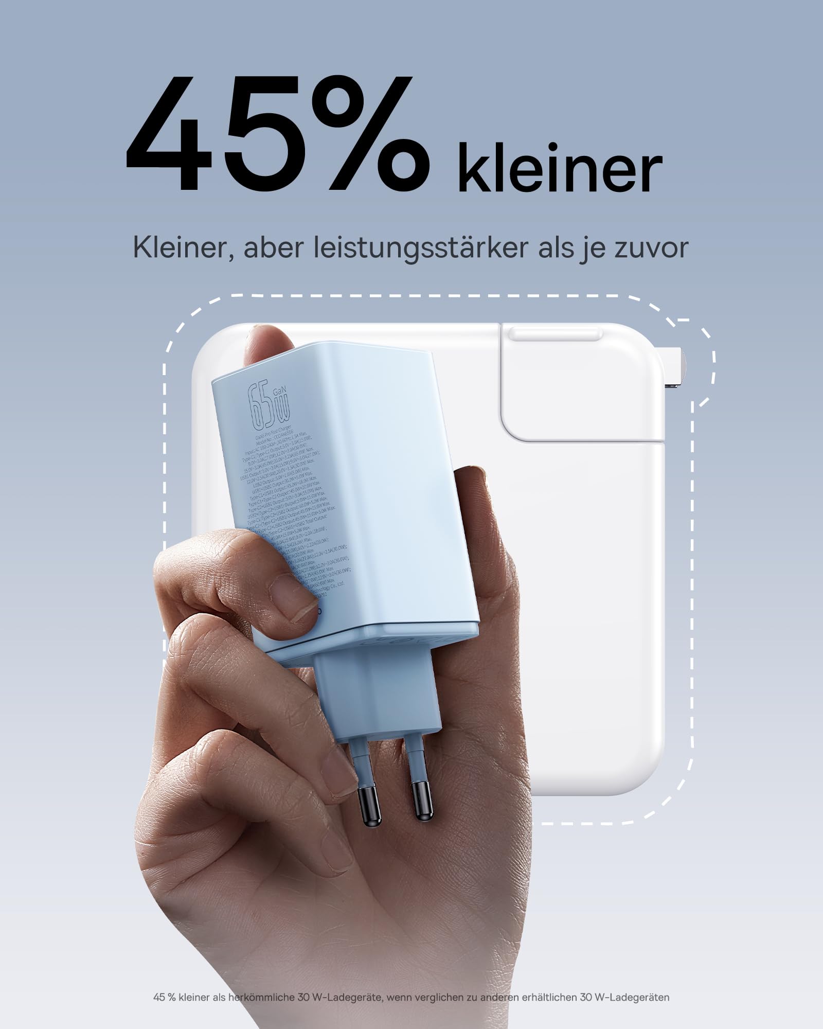 Baseus 65W Caricatore USB C GaN 6 Tech, Caricabatterie USB, Alimentatore USB C Compatibile con MacBook Air/Pro, Surface, iPhone 15/14/13, iPad, Samsung Galaxy S23 Ultra/S23+/S22, Pixel, Blu