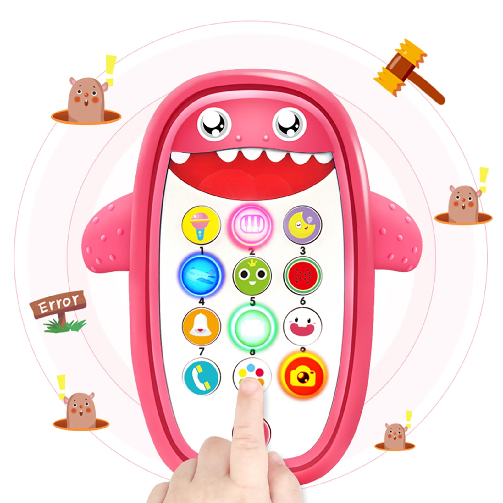 Sommer Spielzeug für zahnende Babys mit abnehmbarem Softcase, Lichter, Musik und verstellbarer Lautstärke, Spielen und Lernen für Kinder und Kleinkinder ab 18 Monaten (rot)