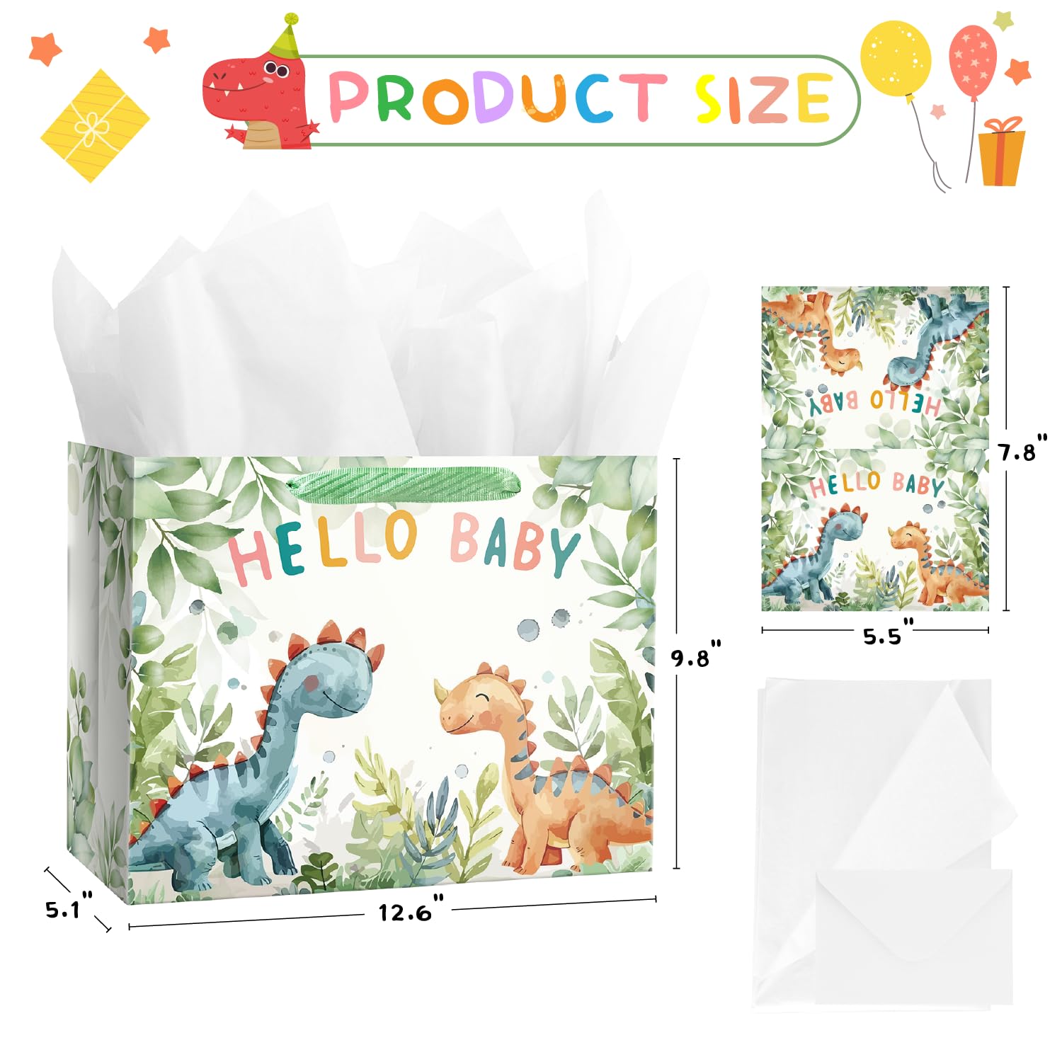 Linelglobal Dinosaur Gift Bag with Tissue Paper – Perfect for Boys, Girls, Kids' Birthdays & Baby Showers