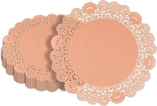 Pastry Tek 12 x 12 Inch Paper Lace Doilies, 100 Disposable Table Doilies - Elegant Lace Finish, Long Lasting, Coral Paper Doily, for Pastries, Cupcakes, Desserts - Restaurantware