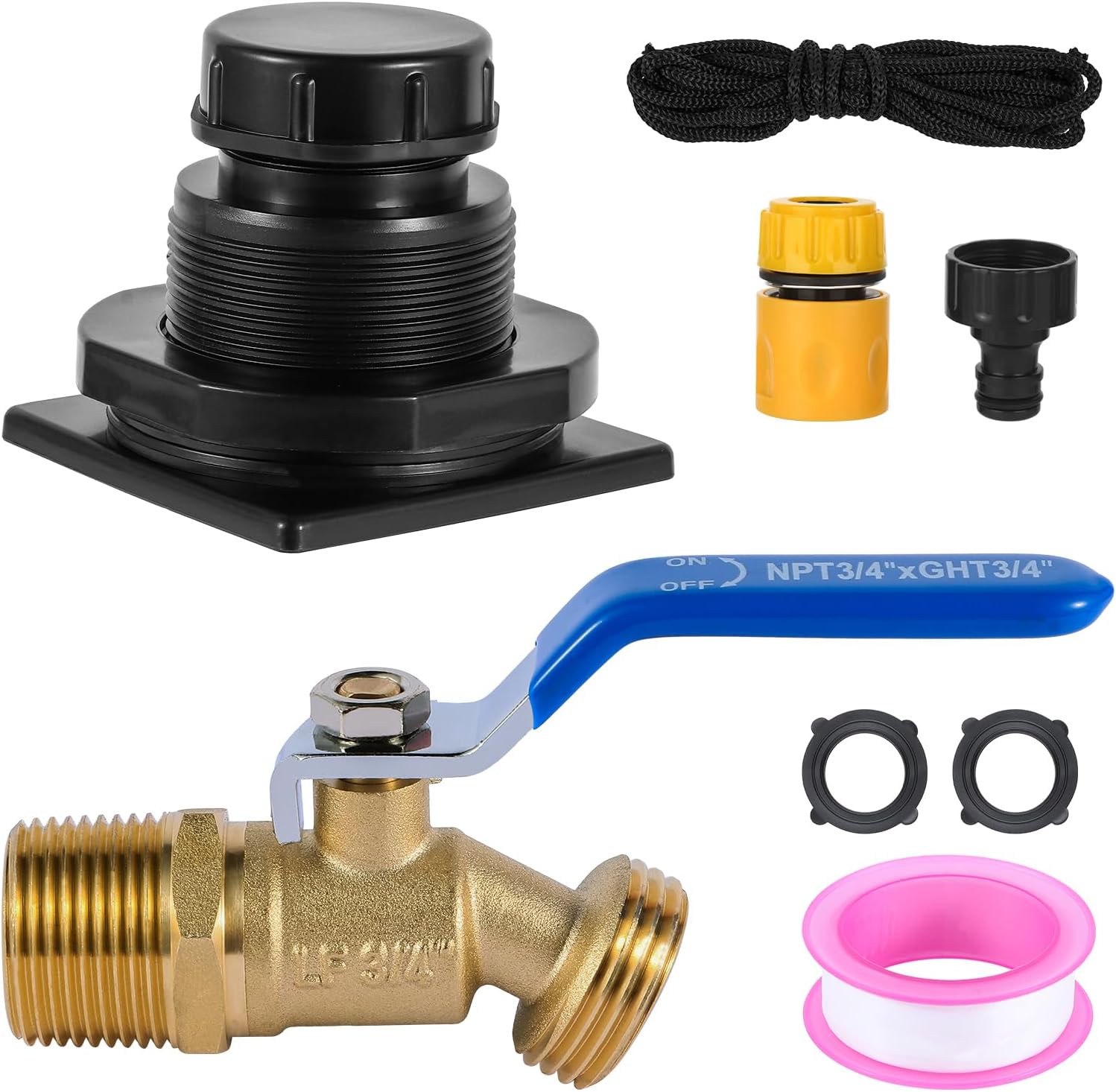 Stock Tank Drain Plug Kit for rubbermaid Stock Tank Drain Plug（for rubbermaid Commercial50 70 100 150 300 Gallon Stock Tanks） with 3/4" NPT ×3/4" GHT Brass Hose Faucet Garden Hose Connector