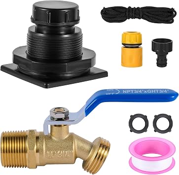 Stock Tank Drain Plug Kit for rubbermaid Stock Tank Drain Plug（for rubbermaid Commercial50 70 100 150 300 Gallon Stock Tanks） with 3/4" NPT ×3/4" GHT Brass Hose Faucet Garden Hose Connector