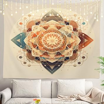 Shrahala Geometric Pattern Tapestry, Intricate Circular Wall Hanging Hd Print Polyester Backdrop For Dorm Room Bedroom 51.2 X 59.1 In