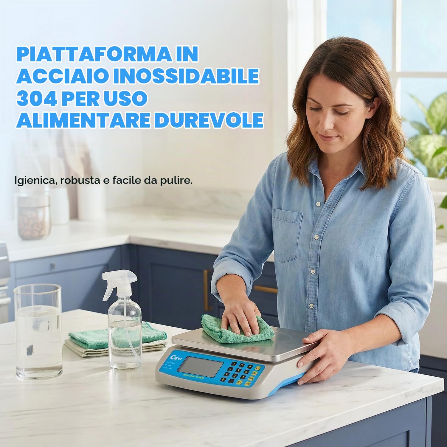 CGOLDENWALL Bilancia Cucina Digitale 30kg/1g, Bilancia Professionale con Calcolo Prezzi, Piatto Inox Grande, Display LCD, Conversione KG/LB/OZ e Doppia Alimentazione, per Ristorante, Pasticceria, Casa