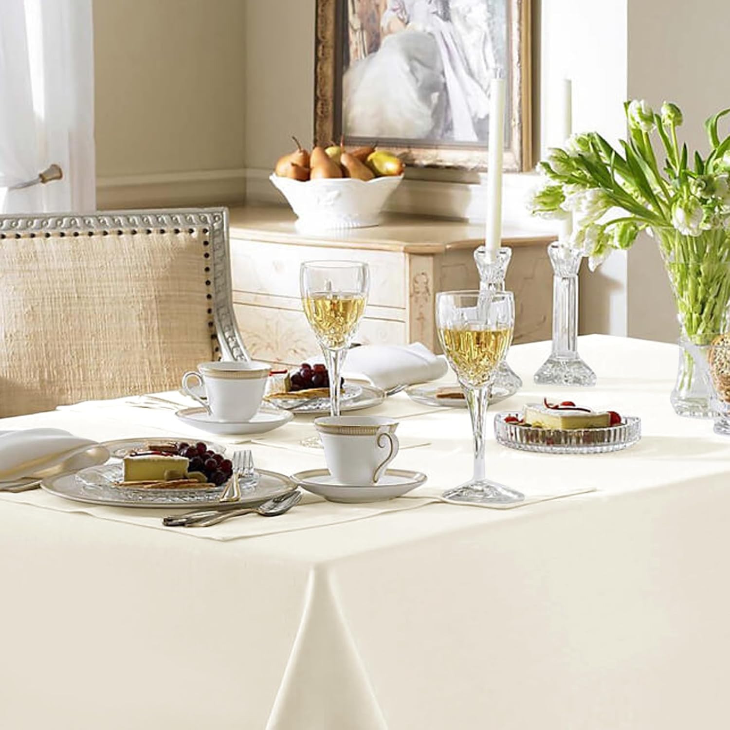 fitable elegant rectangle table clothes, 6 pack - 90 x 132 inch, ivory - reusable and washable tablecloths, polyester fabric table covers for wedding, party, banquet, formal events ivory 90x132 in, 6 pack