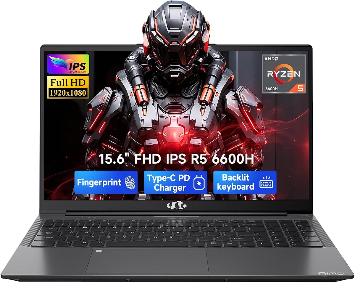 NIMO 15.6" AI-Creator-Laptop, 6-Core AMD R5-6600H 32GB RAM 1TB SSD (Beat i7 1355U up to 4.5GHz) Radeon 660M, FHD IPS 100W Fast PD for Video Editing, Multitasking, Remote Work & Study, 2-Yr Warranty