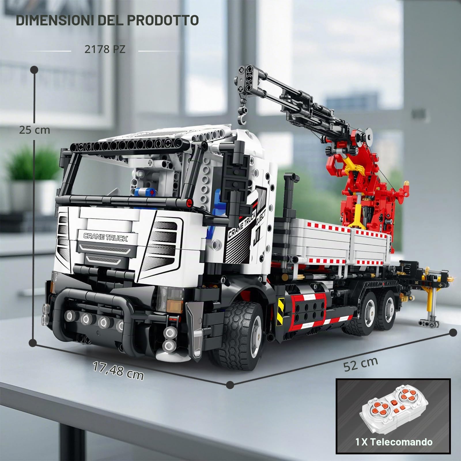 Blocchi da costruzione per camion gru telecomandati, Gru giocattolo telecomandata, Braccio robotico che può essere ruotato e sollevato, 22011 Regalo per ragazzi e ragazze dai 14 anni in su, 2178Pcs