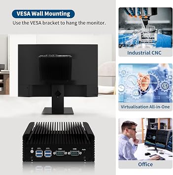 Fanless Mini PC, Industrial Commercial Embedded PC, Intel Core i5 5200U, 2 x 2.5GbE i226V LAN, 2 x COM RS232 Serial Ports, 7/24 Silent Fanless Industrial Mini PC, 8GB RAM 64GB SSD, WinOS Linux