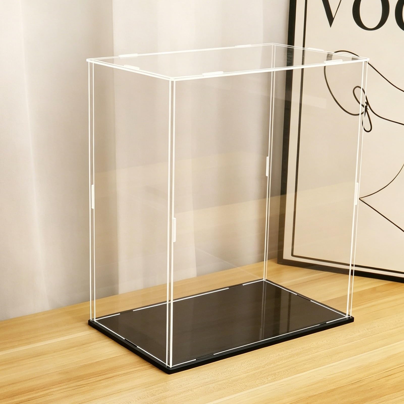 Cajas de Metacrilato Vitrina de Acrílico Transparente para Figuras, Caja Almacenamiento Apilable para Protección, Expositora para Colecciones(Black Base,25x25x35cm)