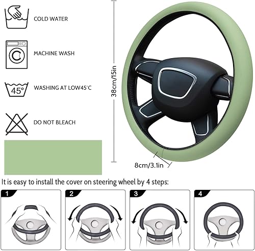 Miniatura 4 de Funda protectora para volante de automóvil, color verde claro, elástica, esponja, elástica, para vehículos, camiones, SUV, accesorios automotrices