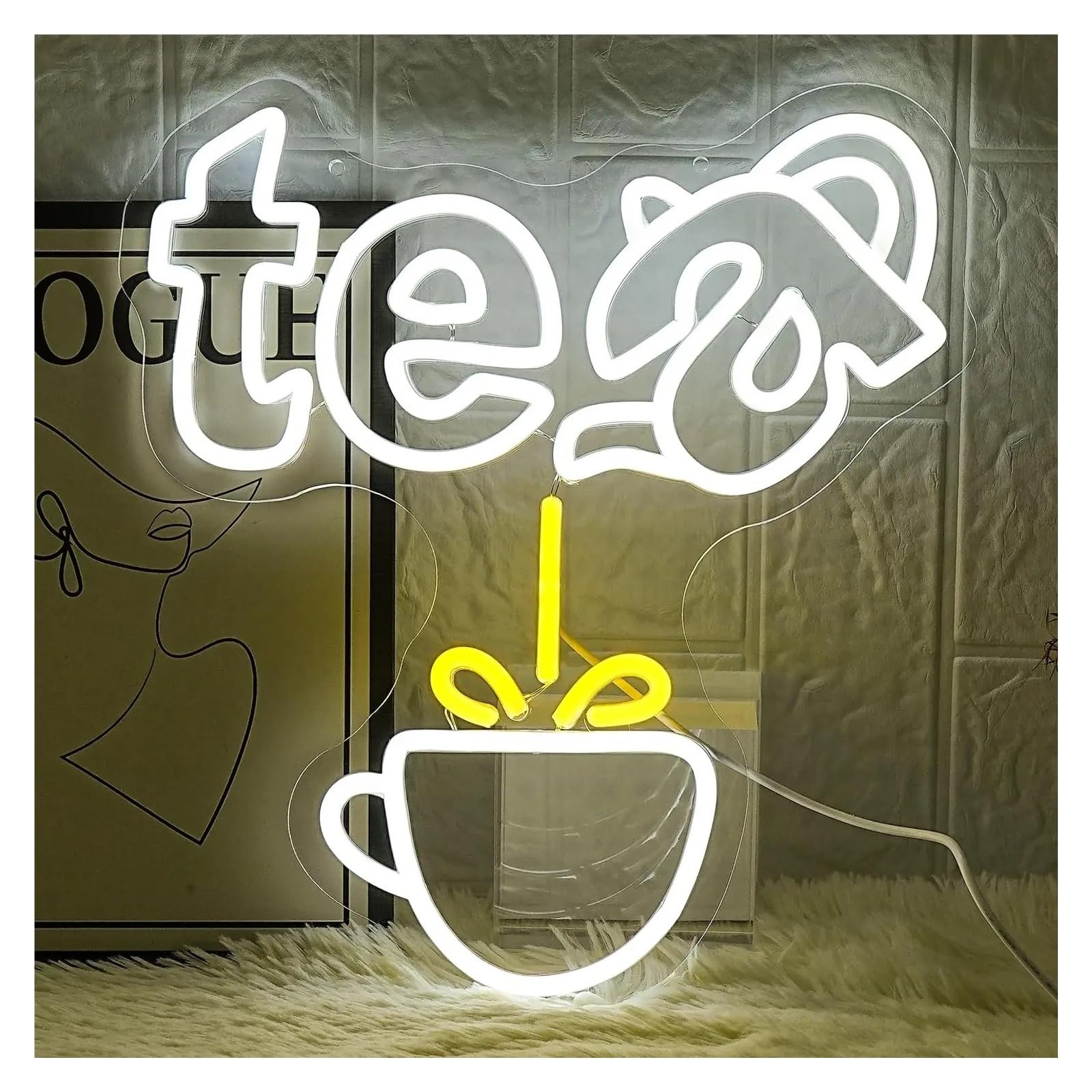 LEMST Signs Lamp Tea Neon Sign Teapot Neon Light Hanging Dimmable for Coffee Station Teahouse Restaurants Bar Home Farmhouse Kitchen Decor 33x36.5cm