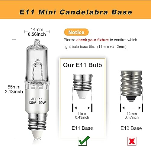 Miniatura 8 de Paquete de 4 bombillas JDE11, bombillas halógenas de 120 V 75 W, bombilla T4 Mini Base JD E11, regulable 2700 K blanco cálido (bombilla LED E11 de