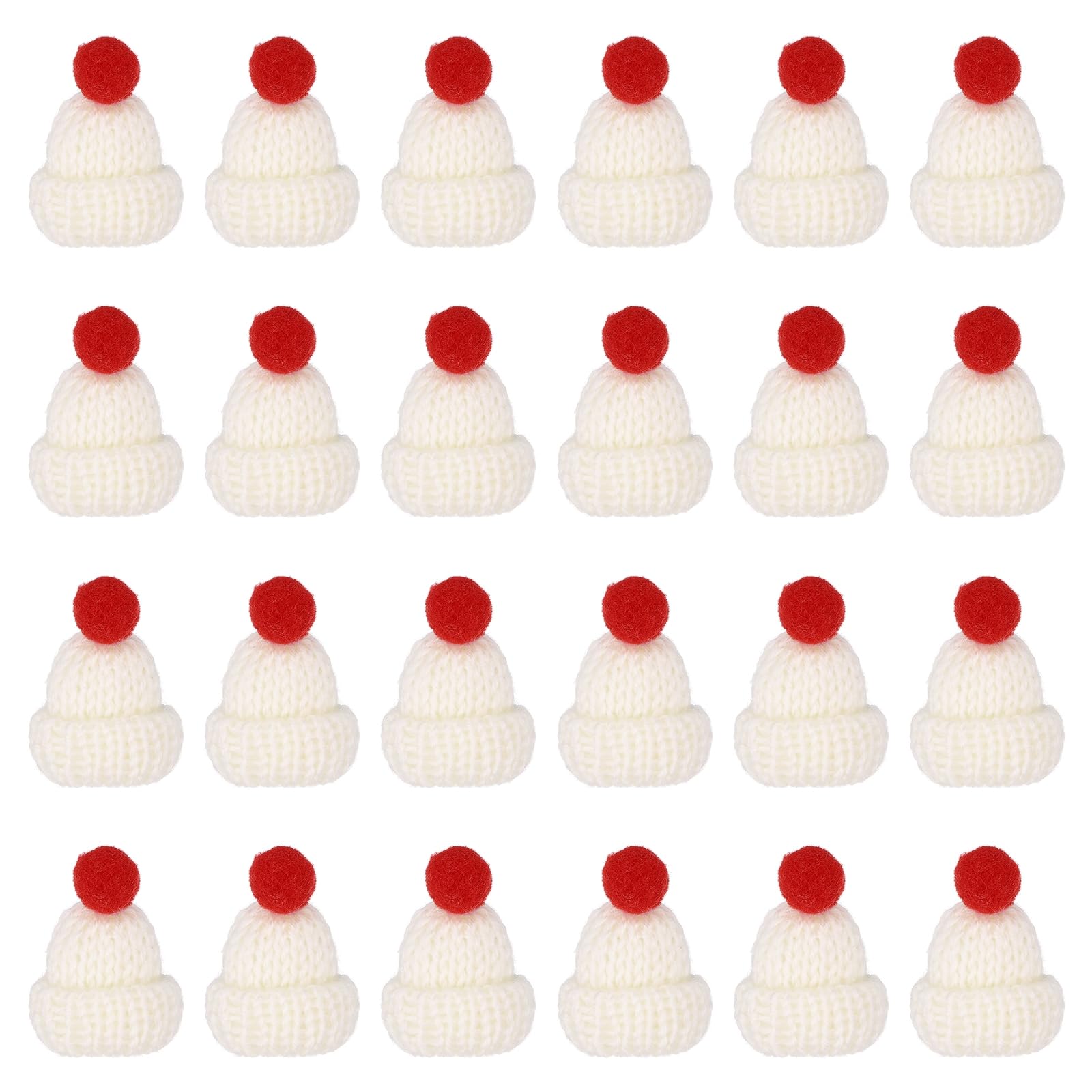 PATIKIL Mini Christmas Knit Hats, 24Pcs Miniature Doll Hat DIY Craft Knitting Decoration for DIY Hair Accessories Art Crafts Festival Tree Ornaments, Cream