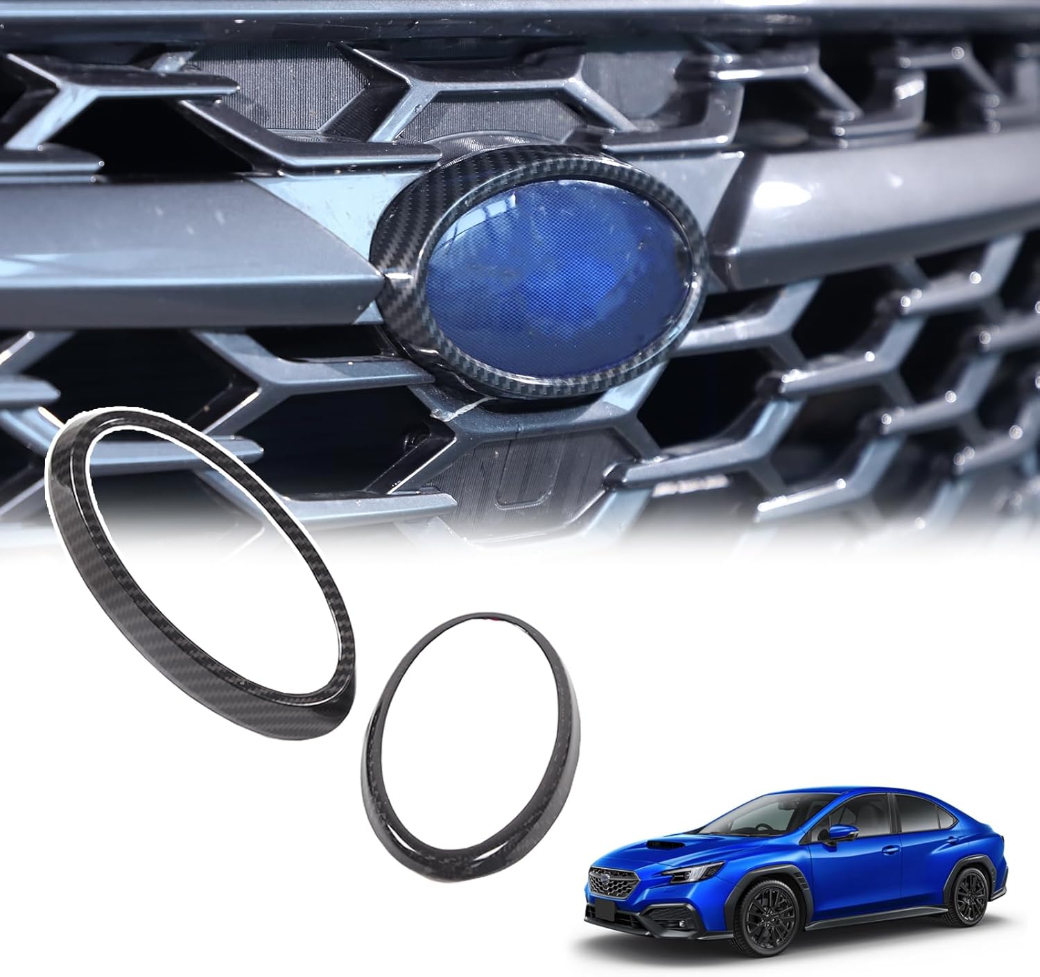 Front Rear Emblem Cover Trim Kit Emblem Badge Logo Ring Suitable for Subaru WRX 2022 2023 Car Front Rear Logo Decoration Cover Car Tailgate Emblem Trim Cover (Carbon Fiber Pattern)