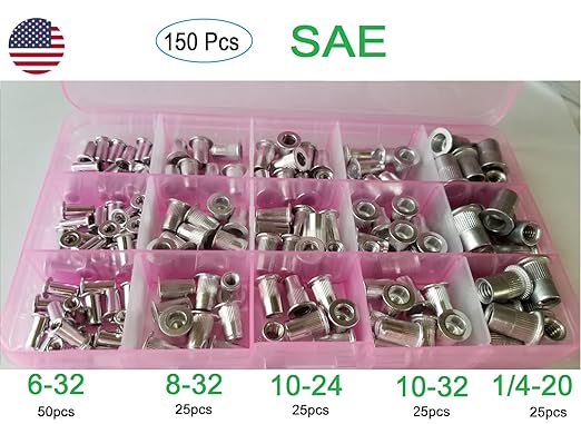Kit de 150 tuercas de remache de aluminio SAE imperial miniatura 3