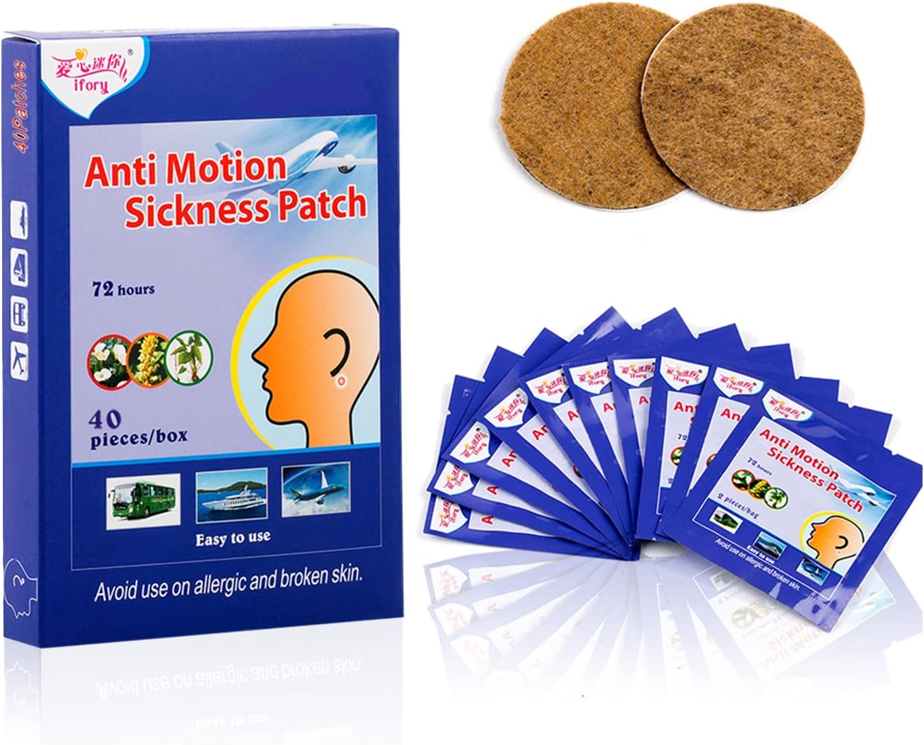 Motion Sickness Patches for Cruise, Car, Airplane & Other Forms of Transport, Non Drowsy - Travel Essentials, for Adults and Kids (40 Count (Pack of 1))