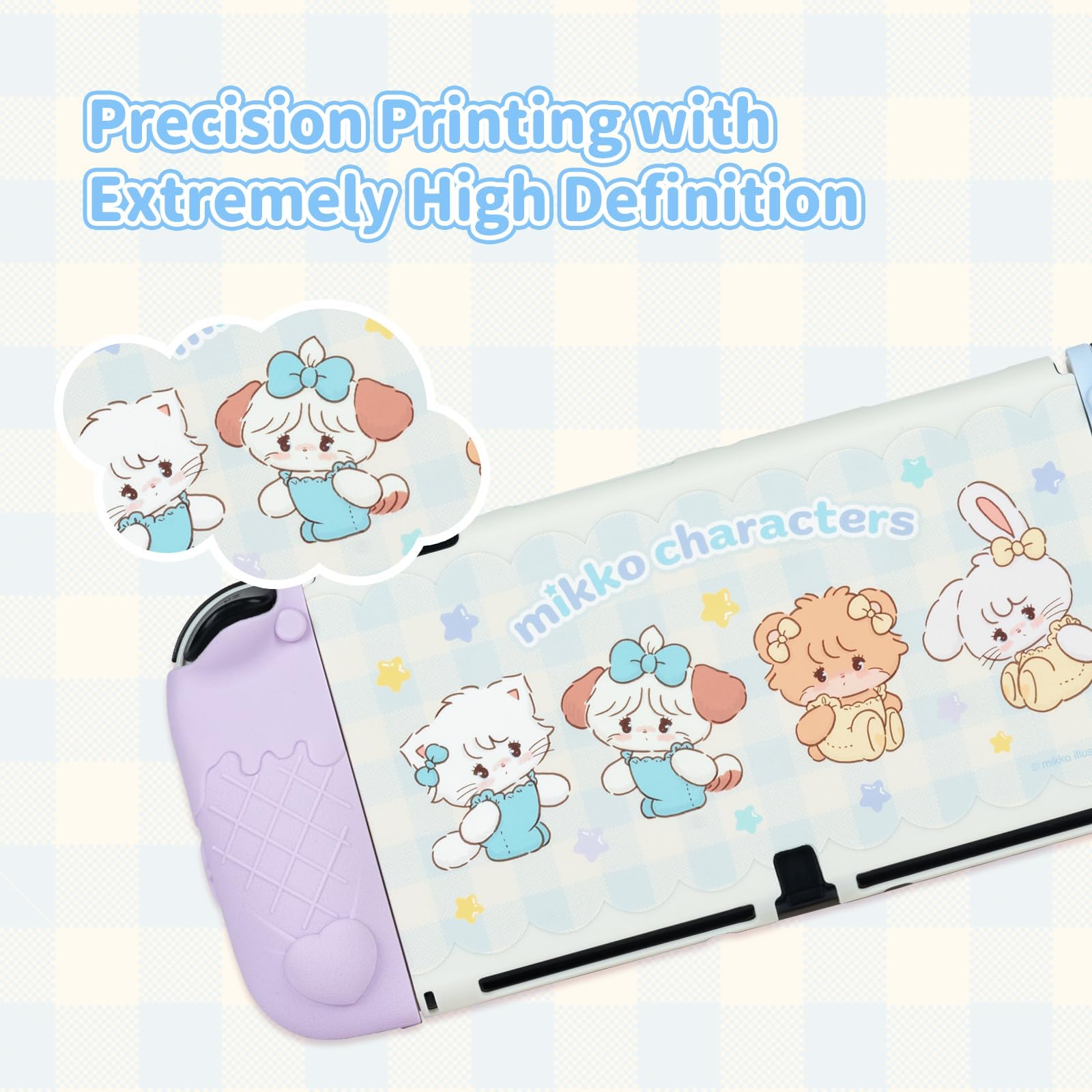 GeekShare Funda Protectora para Switch OLED, Funda Delgada Compatible con Switch OLED Carcasa Protectora de Silicona Suave Separable con 2 Tapas de Agarre para el Pulgar - Mikko Sweet Thoughts