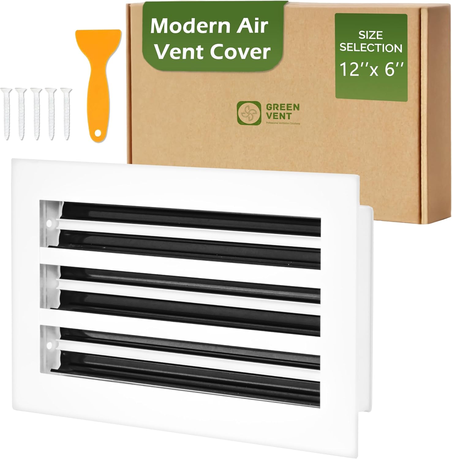 Modern Air Vent Cover 12x6 (Duct Opening) - Decorative White Aluminum Linear Slot Diffuser for Wall, Ceiling, Floor Register - Quiet Operation HVAC Grille for Home with Adjustable Airflow