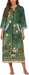 Ekouaer Women Zipper Robe 3/4 Sleeves Loungewear Full Length Sleepwear Pockets Housecoat Long Soft Bathrobe