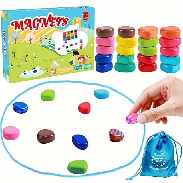 Magnetic Chess Game with String, 20 Colorful Magnet Stones & Portable Storage Bag,Strategy Board Game for Family Game Night,Party, Travel, Camping,Indoor Outdoor Use for Kids Adults