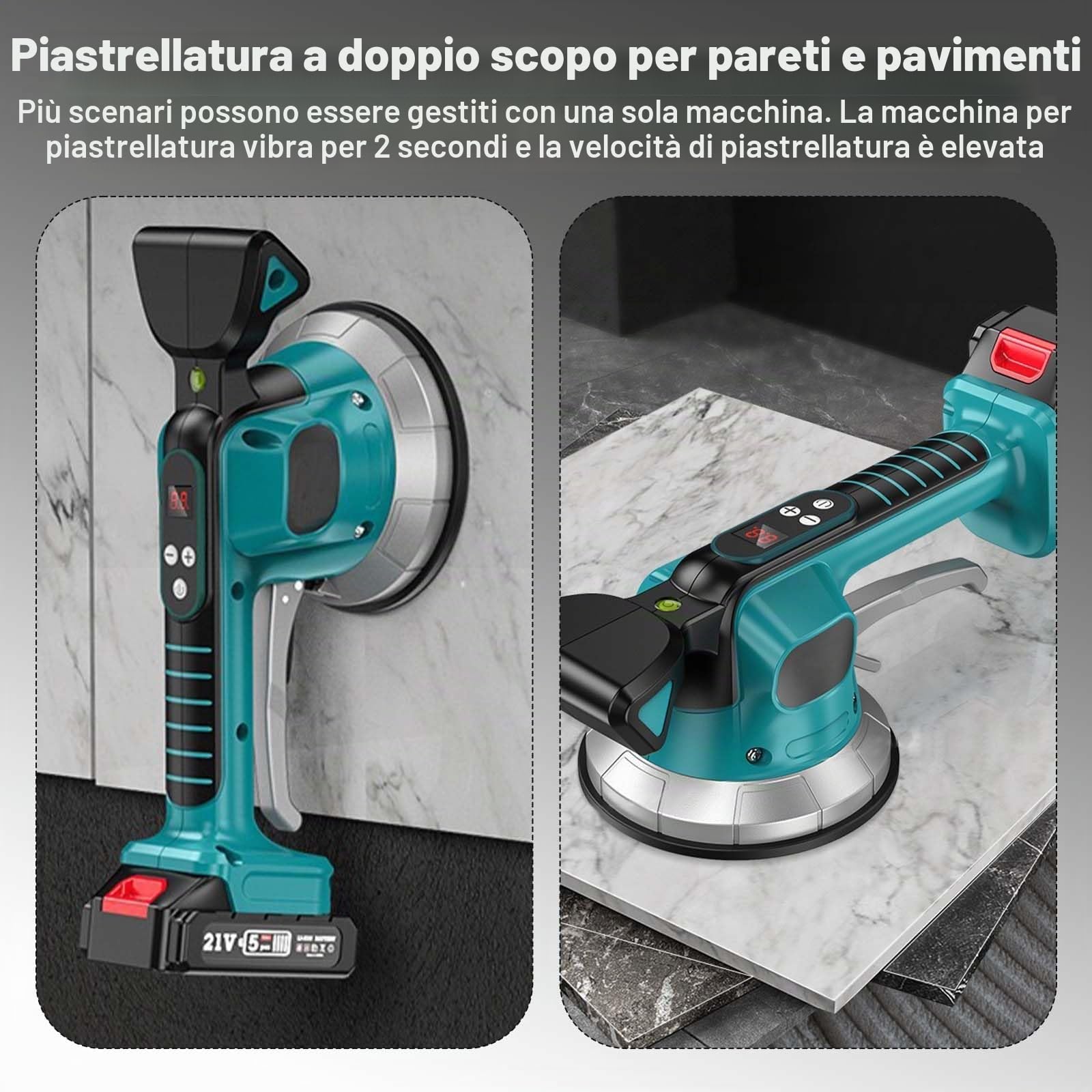 Vibratore per Piastrelle a Batteria, Compatibile Batteria Makita da 18 V 21V(Nessuna batteria), Livellatrice per Piastrelle, 10 Velocità Regolabili, Assorbimento da 200 kg, per la posa di piastrelle