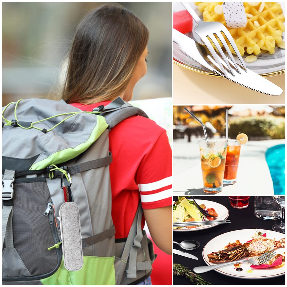 Set Posate Da Viaggio 10 Pezzi - Acciaio Inox Nero, Con Custodia, Per Campeggio, Ufficio, Picnic - Foto 6